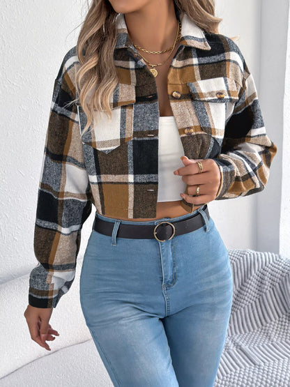 Plaid Button Up Cropped Jacket - Goddess Vibes