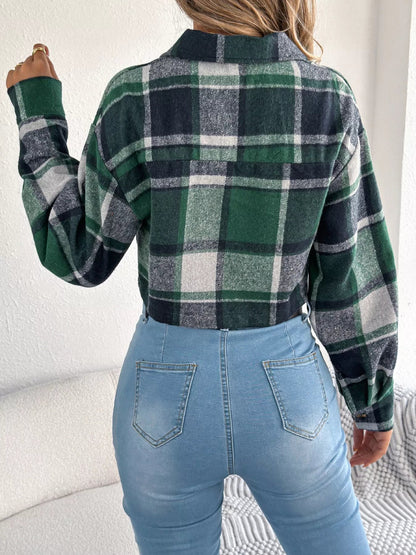 Plaid Button Up Cropped Jacket - Goddess Vibes