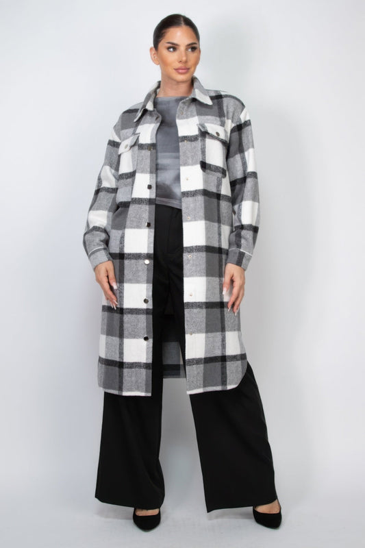 Plaid Buttoned Shacket Coat - Goddess Vibes