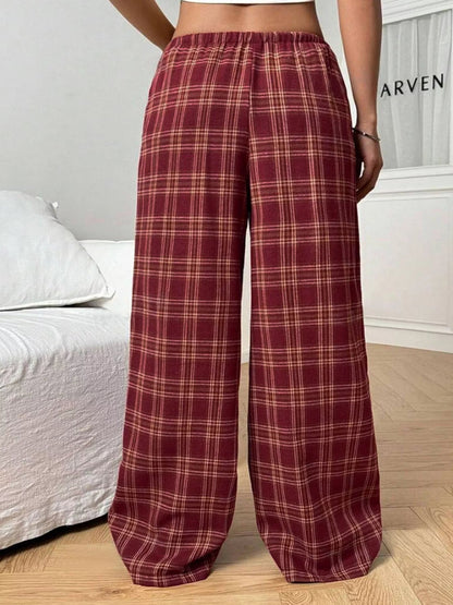 Plaid Drawstring Wide Leg Pants - Goddess Vibes