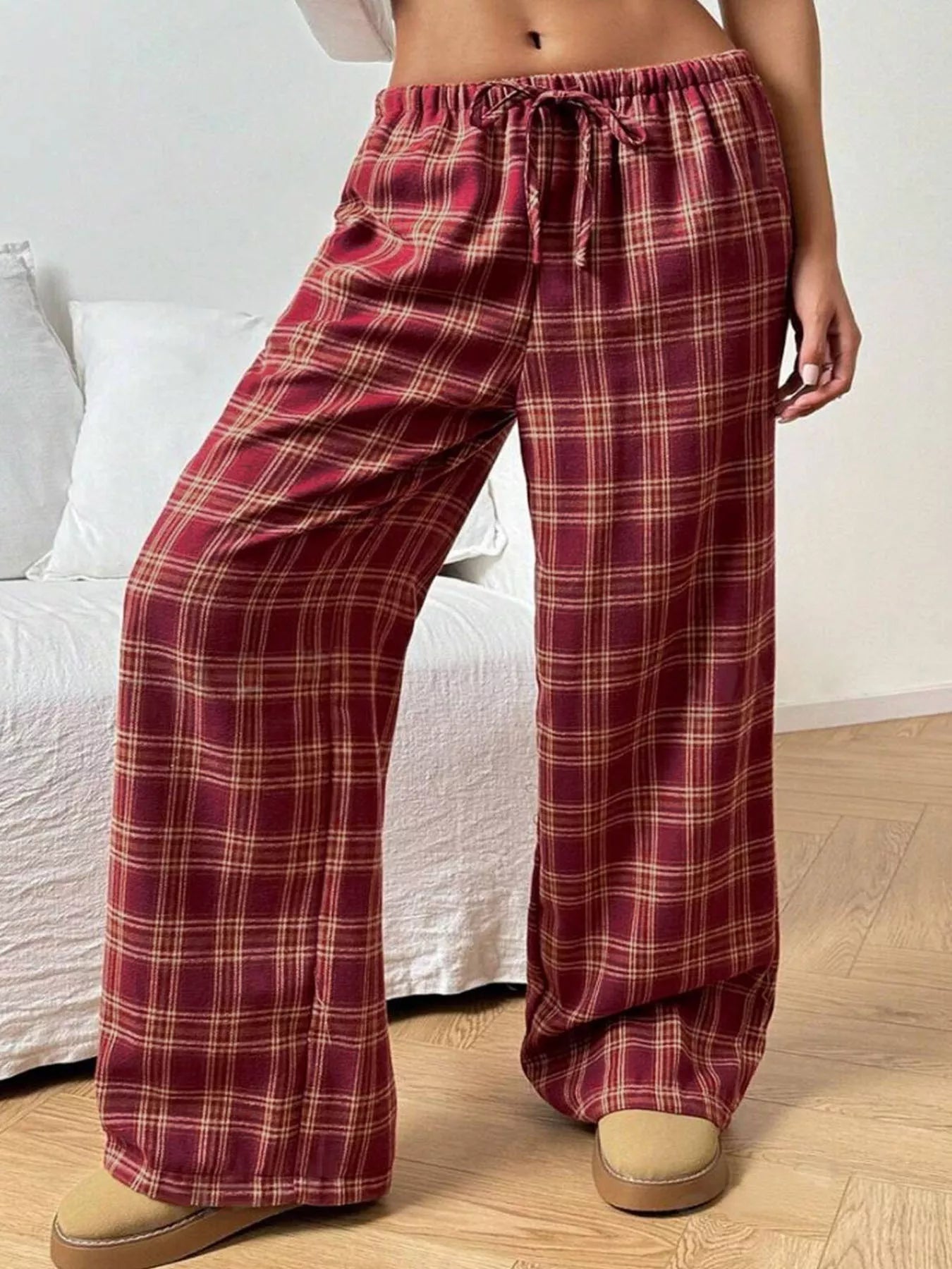 Plaid Drawstring Wide Leg Pants - Goddess Vibes