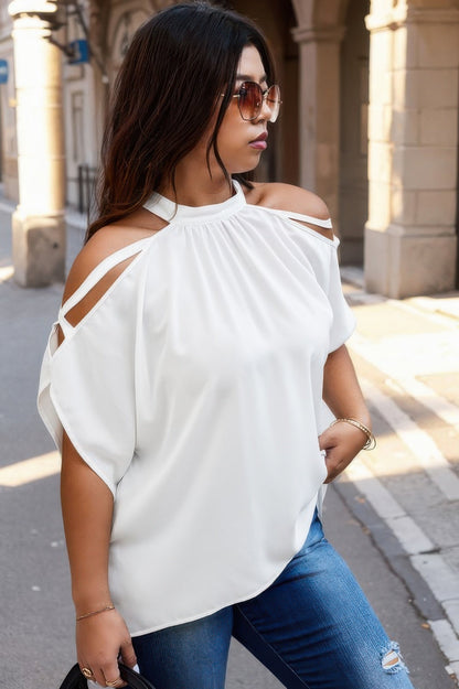 Plus Halter Open Shoulder Bat Sleeves Loose Top - Goddess Vibes