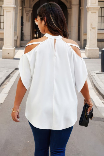 Plus Halter Open Shoulder Bat Sleeves Loose Top - Goddess Vibes
