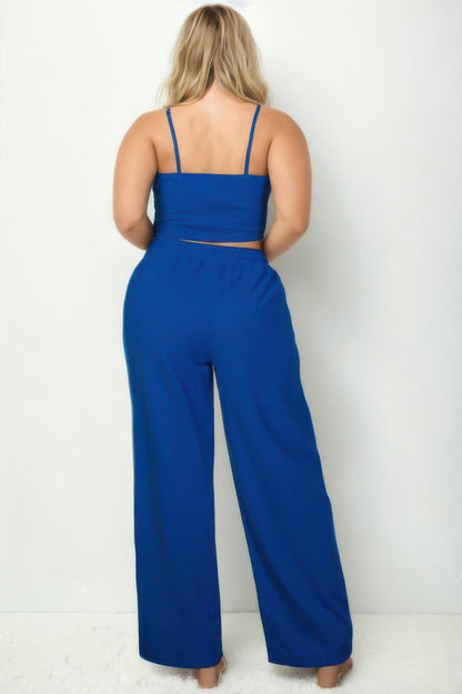 Plus Size Bustier Crop Cami Top & Slant Pocket Straight Pants - Goddess Vibes