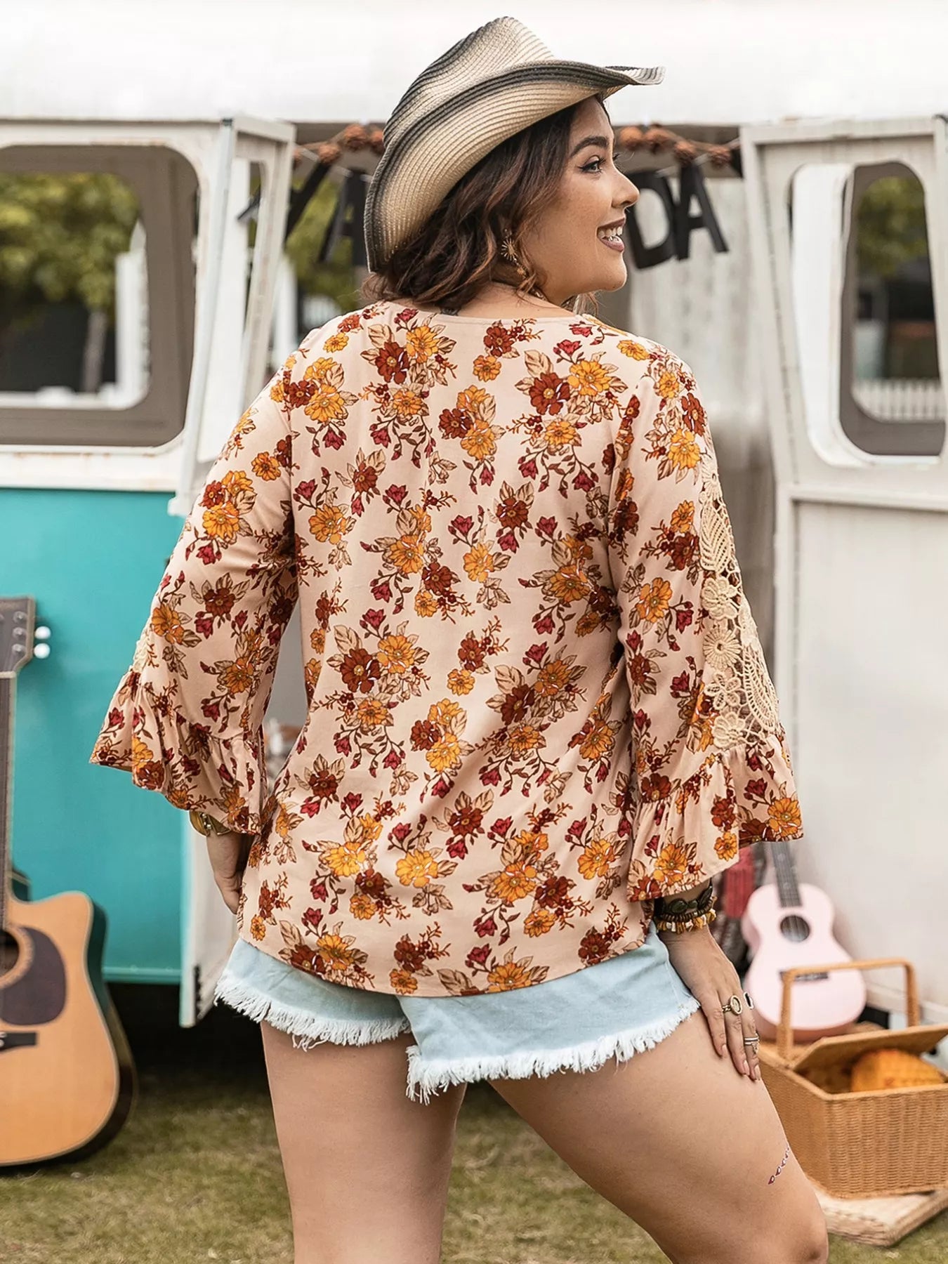 Plus Size Floral Lace Detail V - Neck Blouse - Goddess Vibes