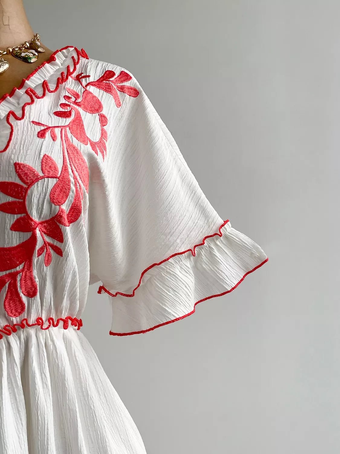 Plus Size Front Tie Maxi Dress with Floral Embroidered - Goddess Vibes