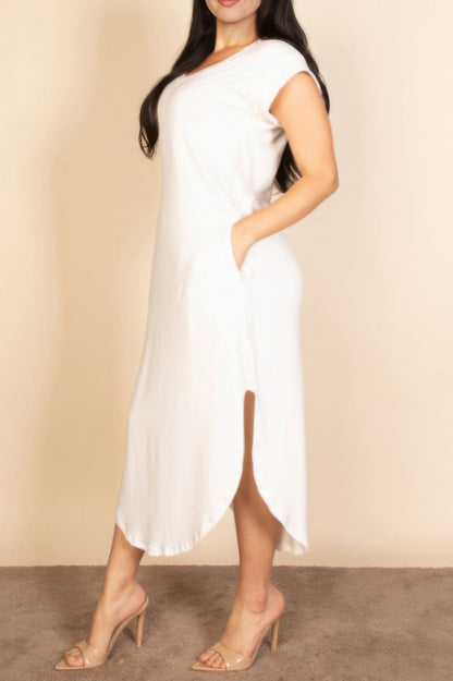 Plus Size Hidden Pocket Batwing Sleeve V Neck Long Dress - Goddess Vibes