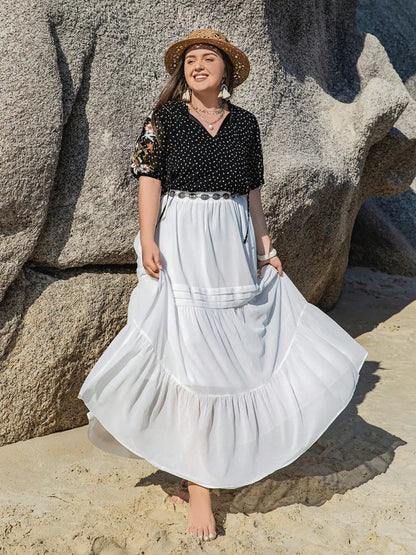 Plus Size Printed Tie Neck Half Sleeve Blouse - Goddess Vibes