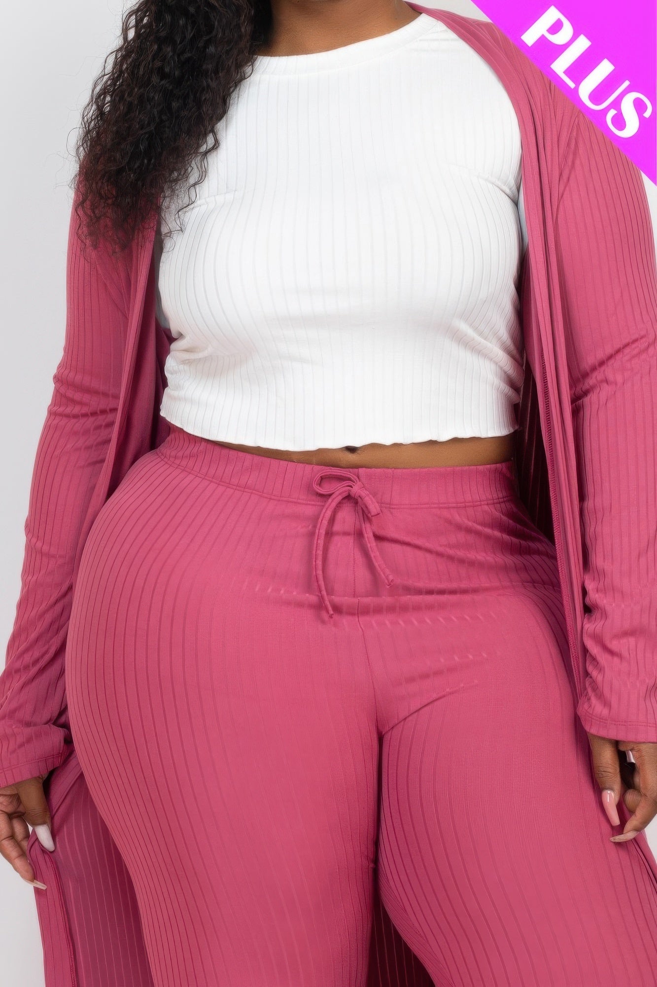 Plus Size Ribbed Long Cardigan & Leggings Set - Goddess Vibes