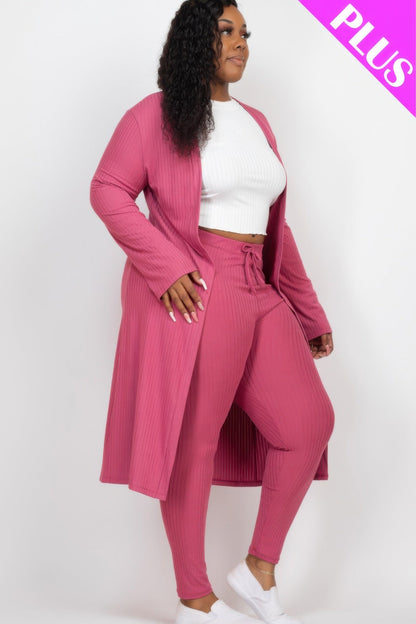 Plus Size Ribbed Long Cardigan & Leggings Set - Goddess Vibes