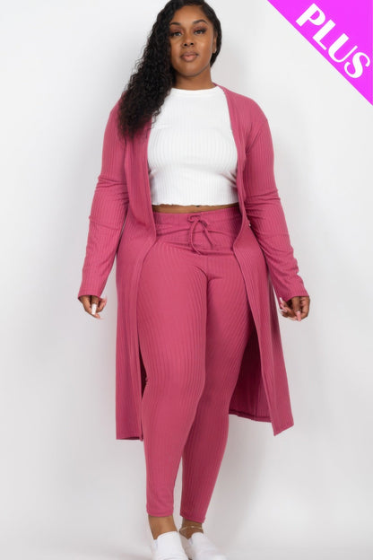 Plus Size Ribbed Long Cardigan & Leggings Set - Goddess Vibes