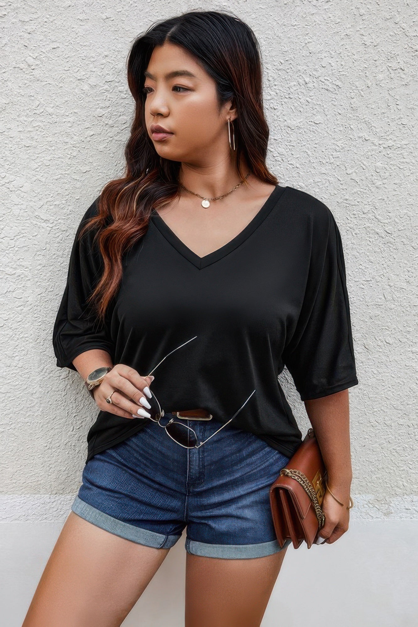 Plus Size Solid Drop Shoulder Short Sleeve Shirt - Goddess Vibes