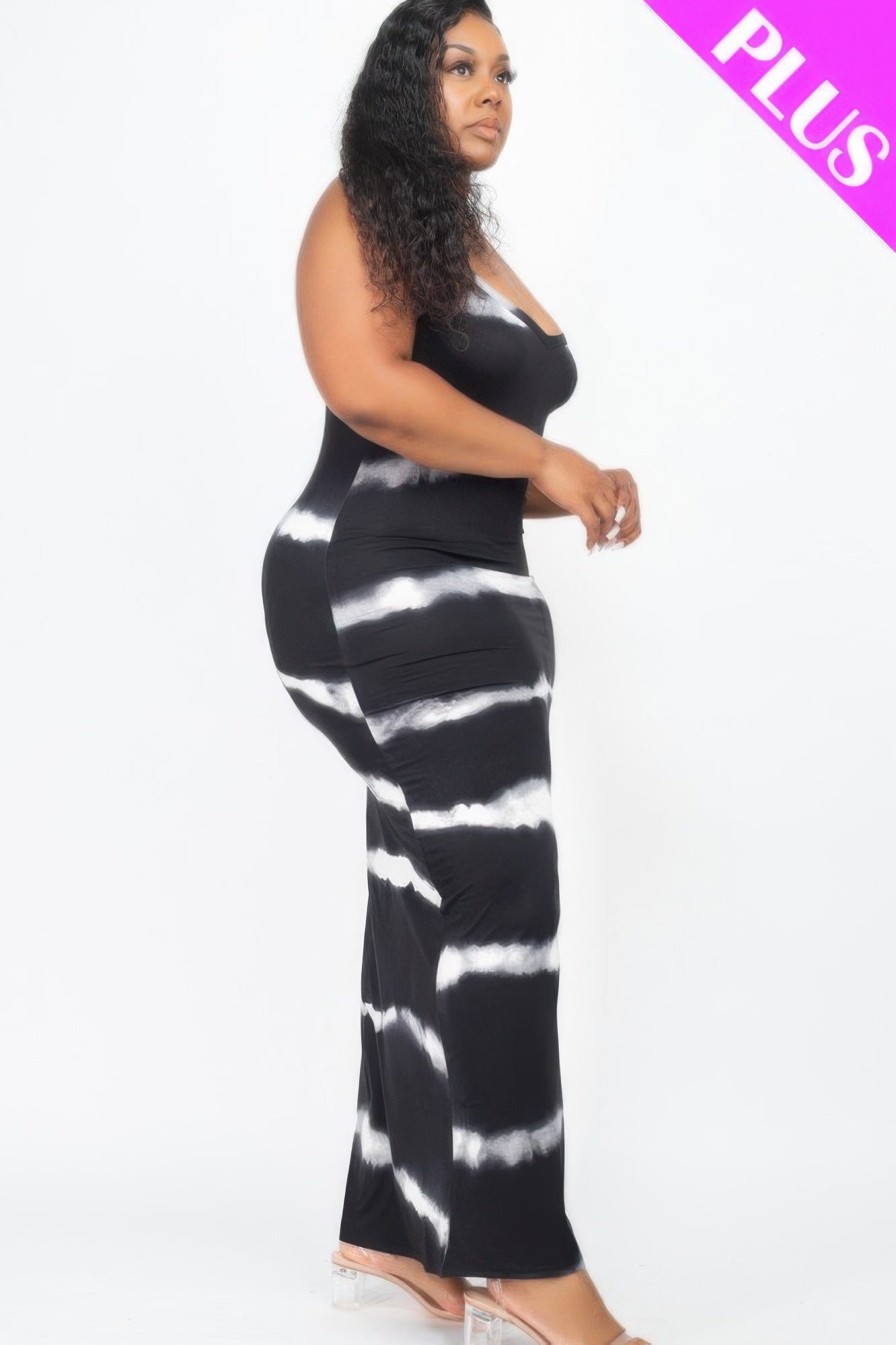 Plus Size Stripe Tie - dye Printed Maxi Dress - Goddess Vibes