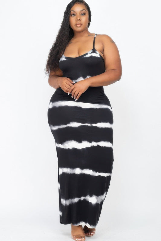 Plus Size Stripe Tie - dye Printed Maxi Dress - Goddess Vibes