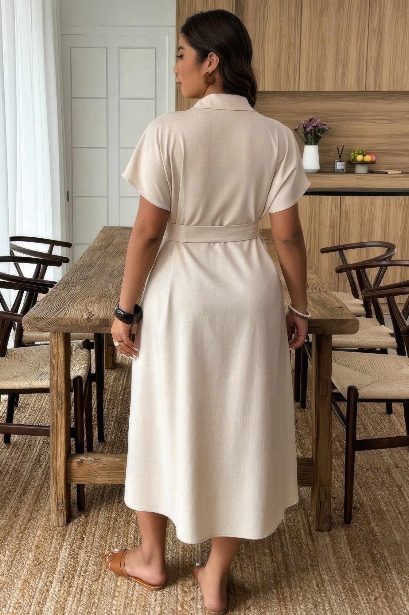 Plus Solid Button Down Straight Belted Shirt Dress - Goddess Vibes