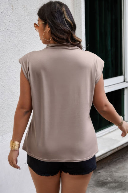 Plus Solid Pleated Sleeveless Elastic Fit Shirt - Goddess Vibes