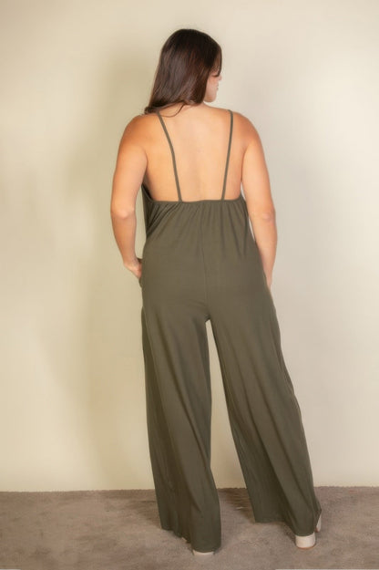 Plus Spaghetti Strap Solid Wide Jumpsuit - Goddess Vibes