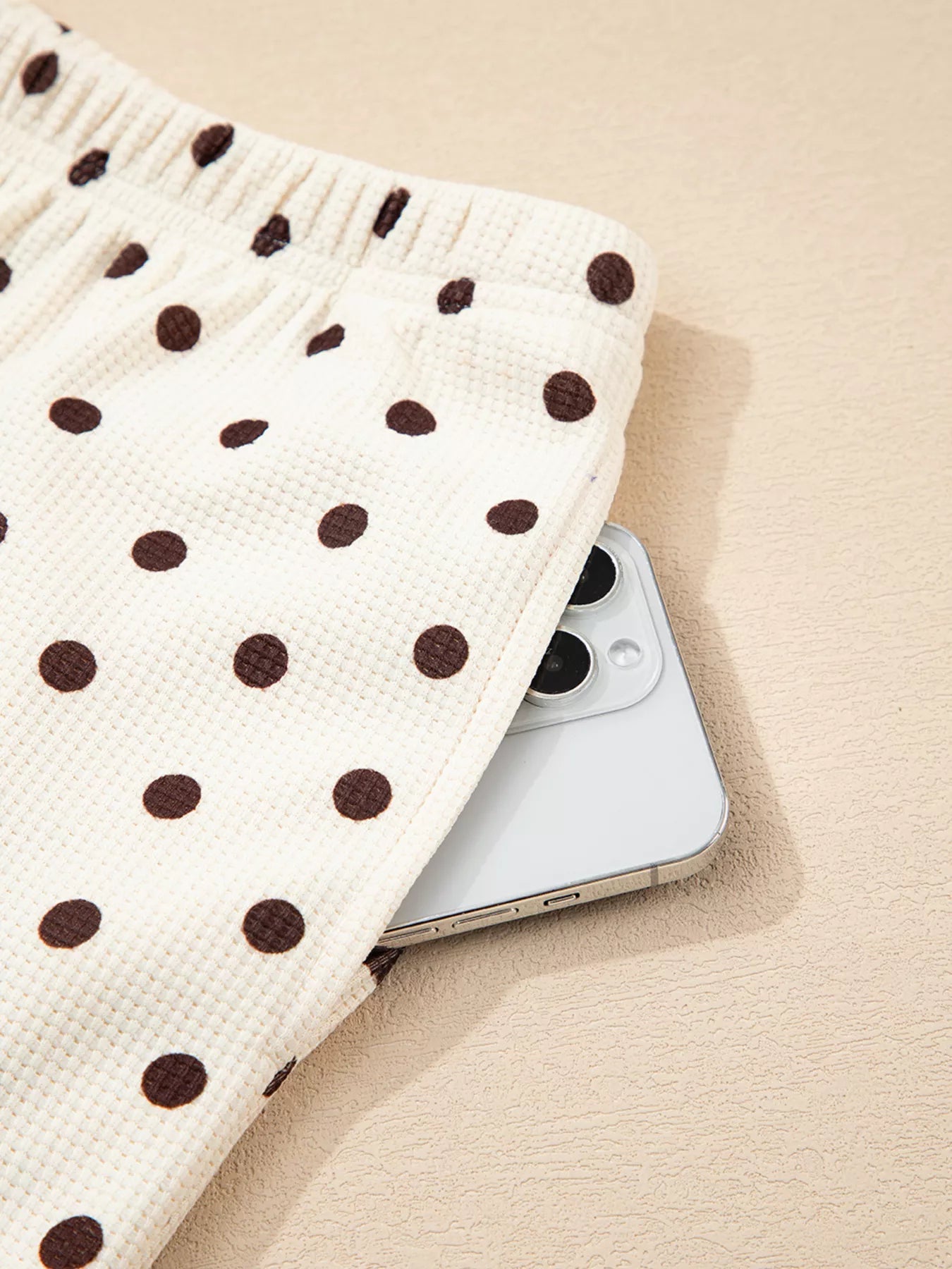 Polka Dot Notched Long Sleeve Top and Drawstring Joggers Lounge Set - Goddess Vibes