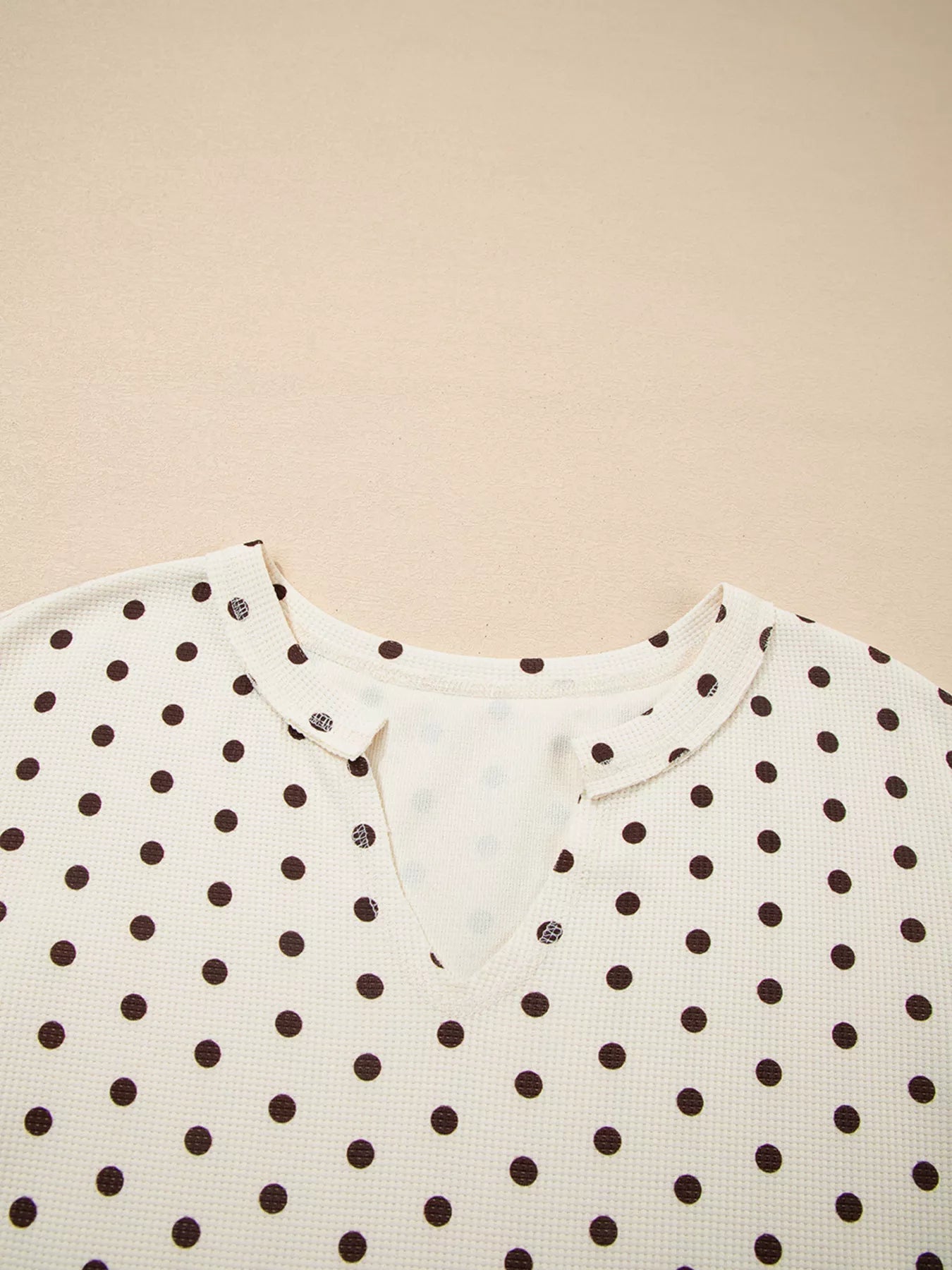 Polka Dot Notched Long Sleeve Top and Drawstring Joggers Lounge Set - Goddess Vibes