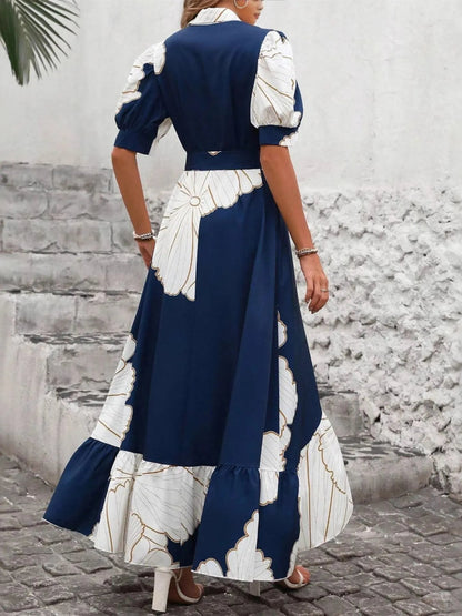 Printed Button Down Half Sleeve Maxi Shirt Dress - Goddess Vibes