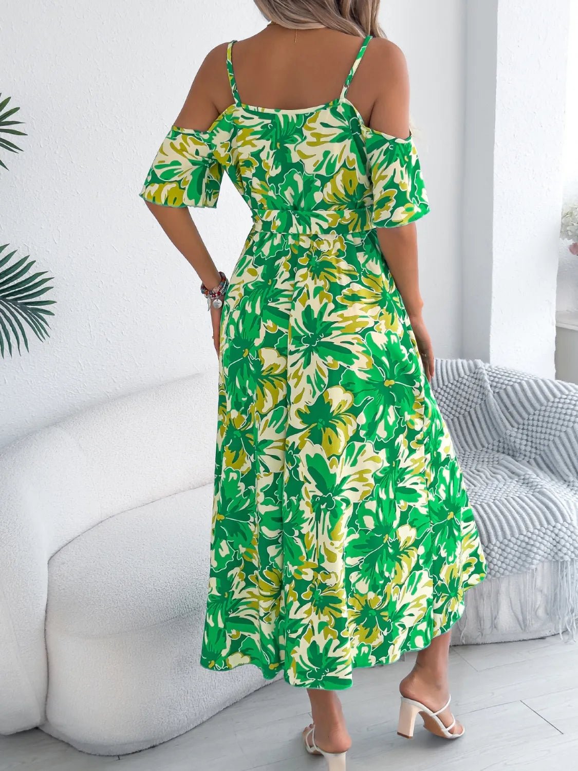 Printed Cold Shoulder Midi Cami Dress - Goddess Vibes