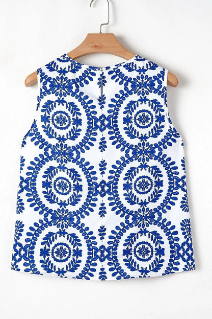 Printed Crew Neck Sleeveless Top - Goddess Vibes