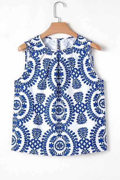 Printed Crew Neck Sleeveless Top - Goddess Vibes
