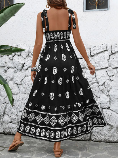 Printed Square Neck Maxi Cami Dress - Crowned Energy CO.