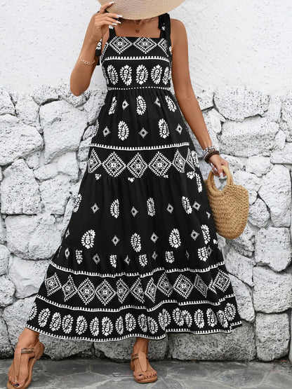 Printed Square Neck Maxi Cami Dress - Crowned Energy CO.