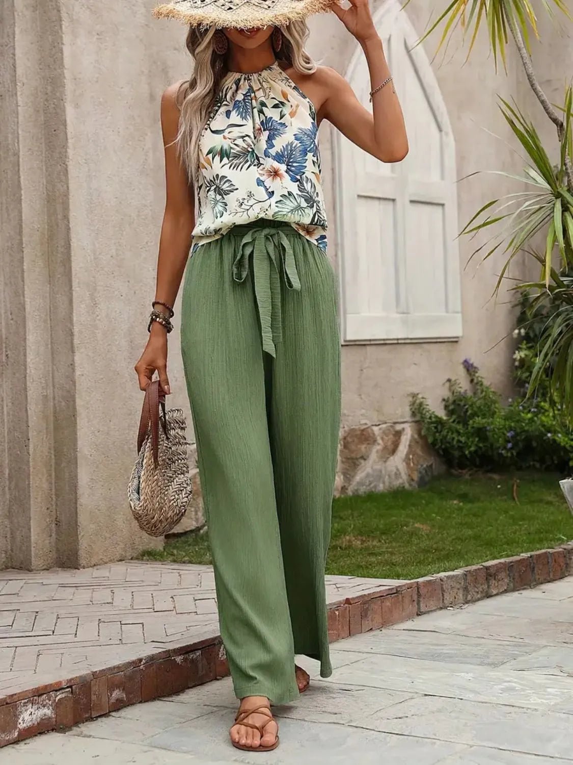 Printed Tank Top and Wide Leg Pants Set - Goddess Vibes