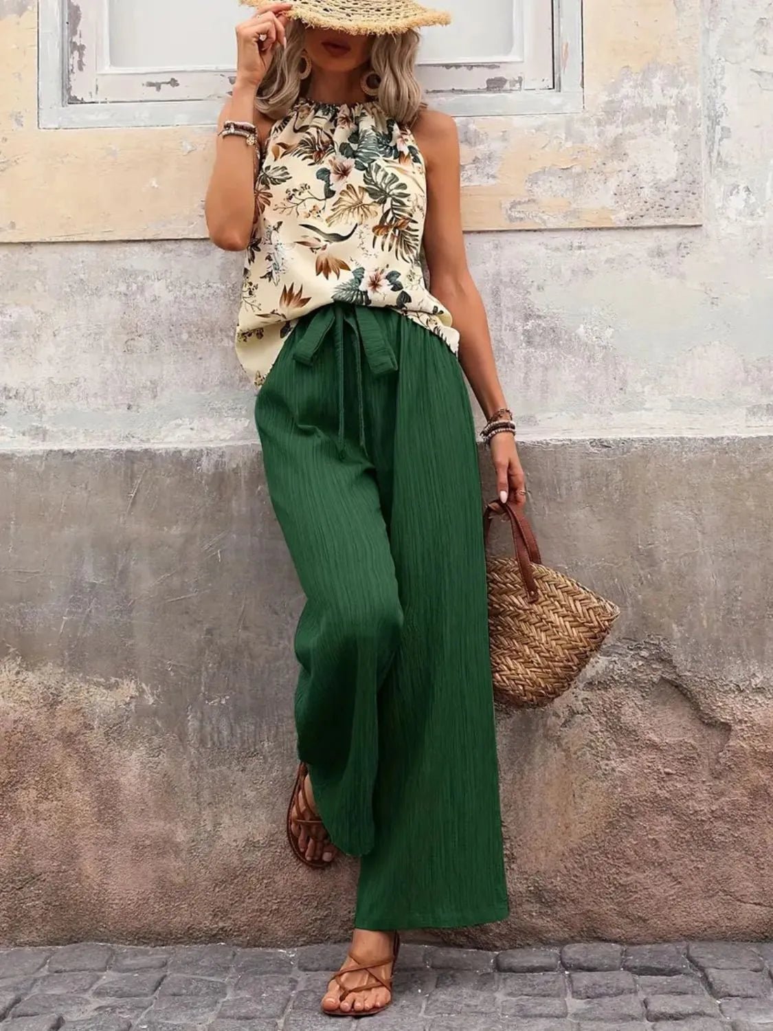 Printed Tank Top and Wide Leg Pants Set - Goddess Vibes