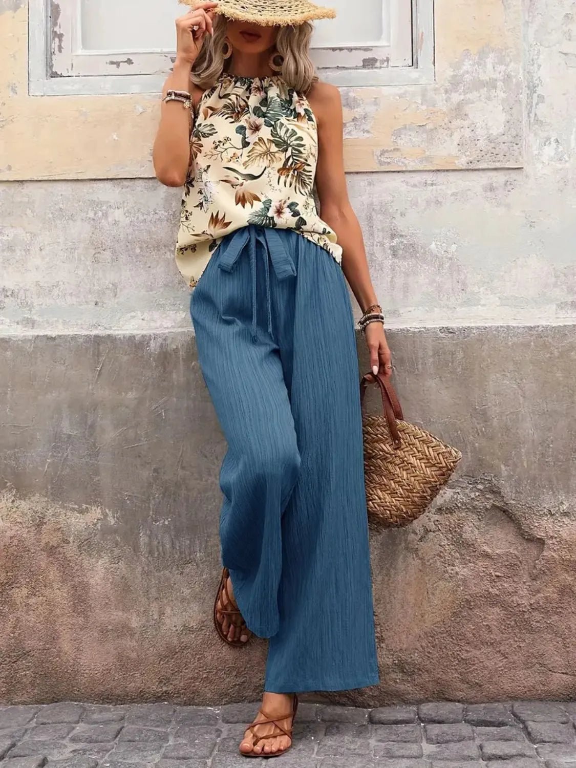 Printed Tank Top and Wide Leg Pants Set - Goddess Vibes