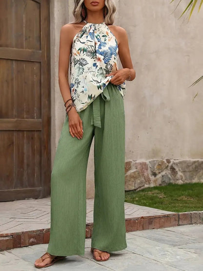 Printed Tank Top and Wide Leg Pants Set - Goddess Vibes