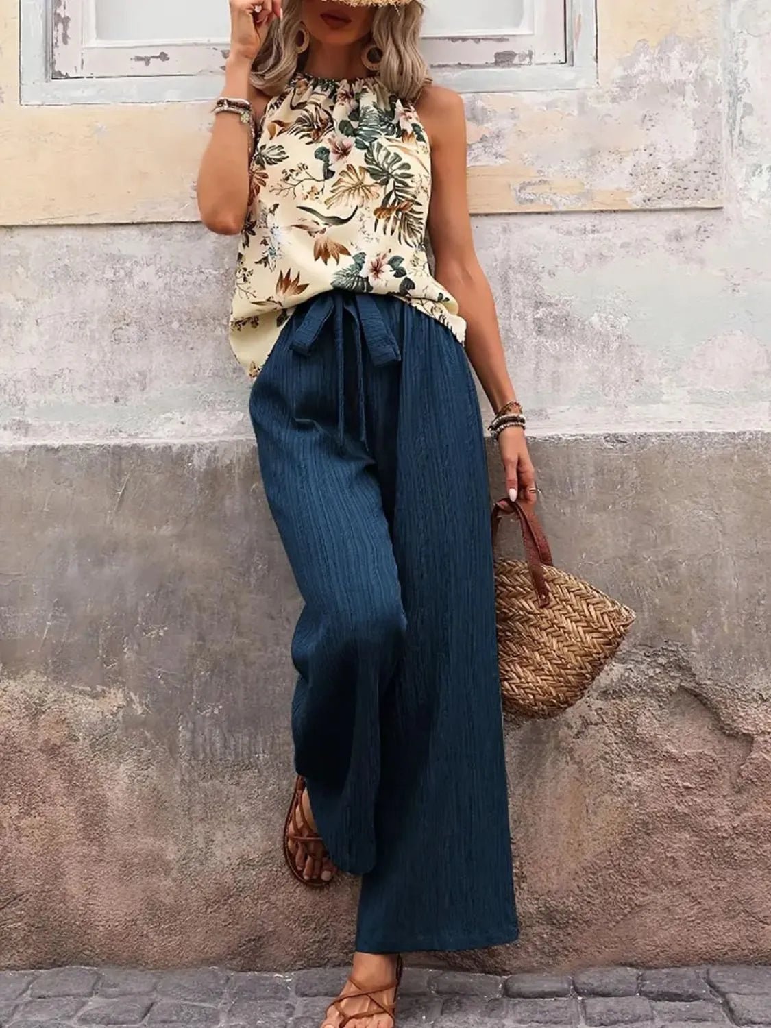 Printed Tank Top and Wide Leg Pants Set - Goddess Vibes