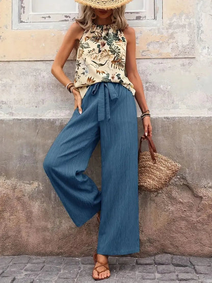 Printed Tank Top and Wide Leg Pants Set - Goddess Vibes