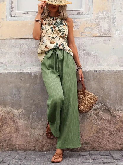 Printed Tank Top and Wide Leg Pants Set - Goddess Vibes