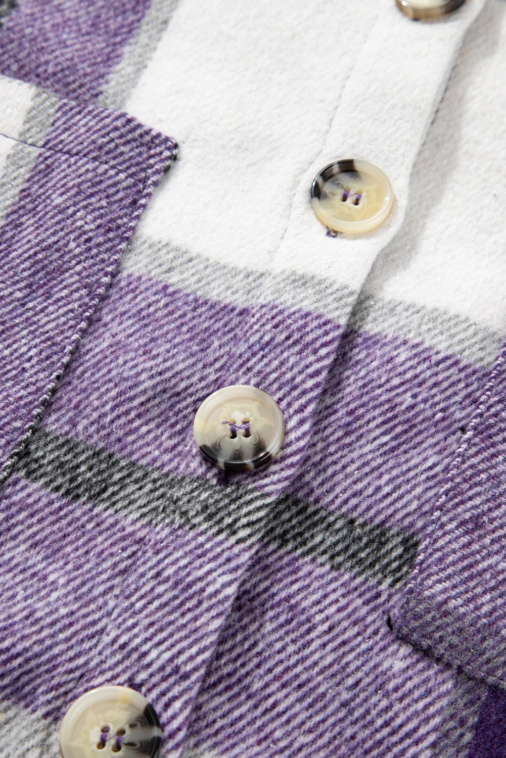 Purple Plaid Color Block Buttoned Long Sleeve Jacket with Pocket - Goddess Vibes