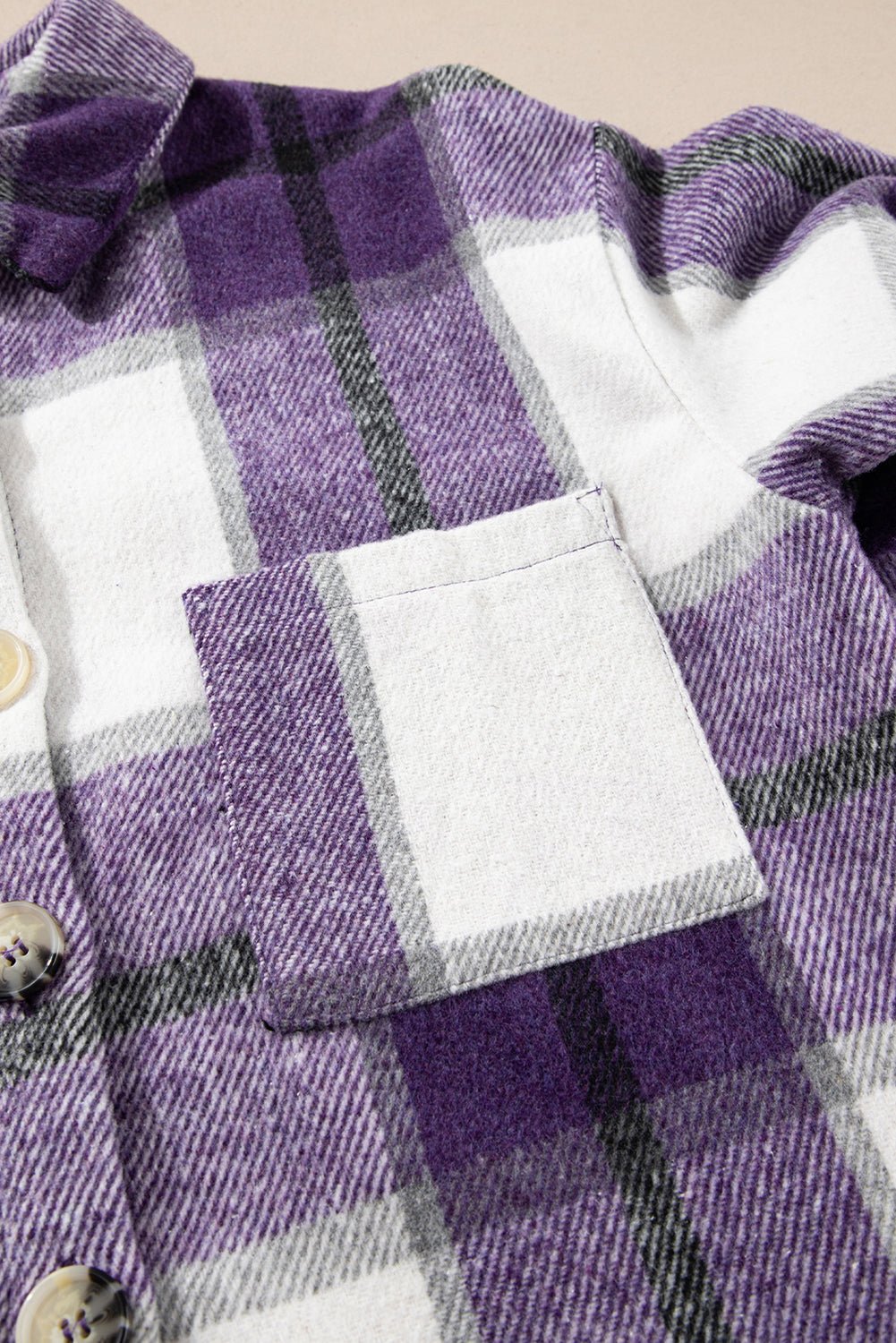 Purple Plaid Color Block Buttoned Long Sleeve Jacket with Pocket - Goddess Vibes