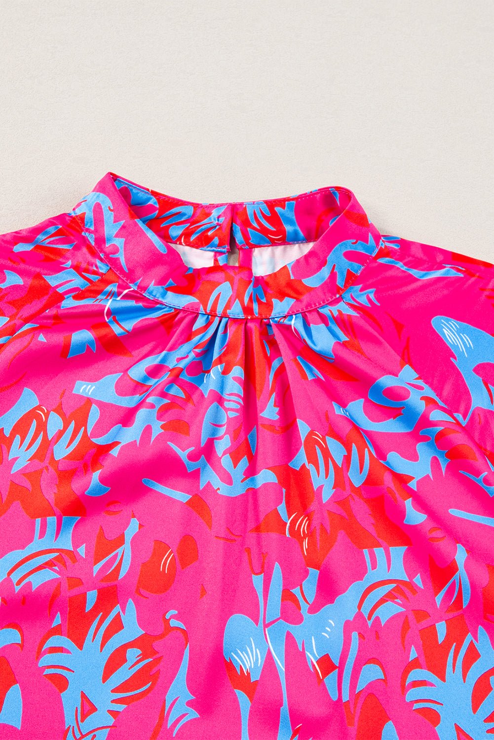 Purple Printed Bubble Sleeve Mock Neck Blouse - Goddess Vibes