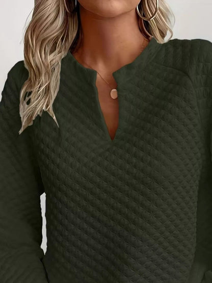 Quilted Texture Long Sleeve Sweatshirt with Notched Neck - Goddess Vibes