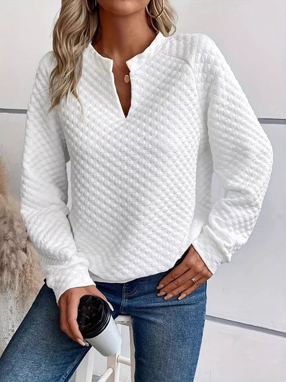 Quilted Texture Long Sleeve Sweatshirt with Notched Neck - Goddess Vibes