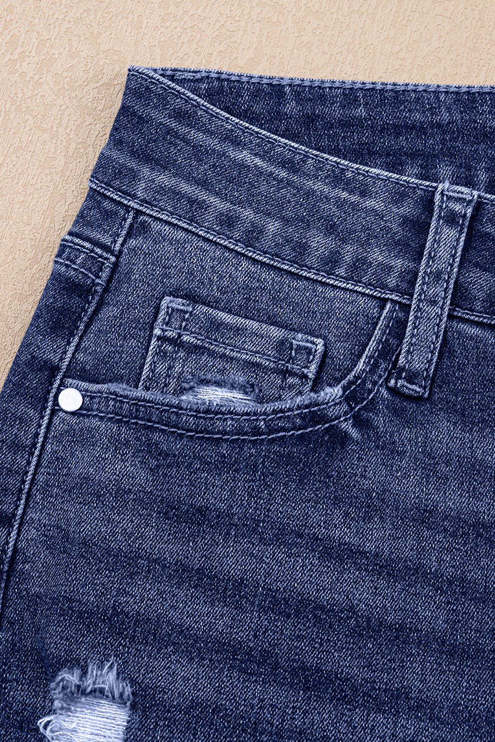 Real Teal Folded Cuffs Distressed Straight High Waist Jeans - Goddess Vibes