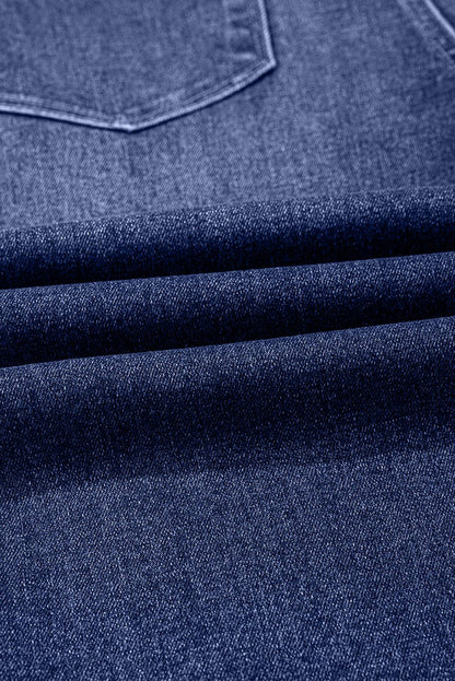 Real Teal Folded Cuffs Distressed Straight High Waist Jeans - Goddess Vibes