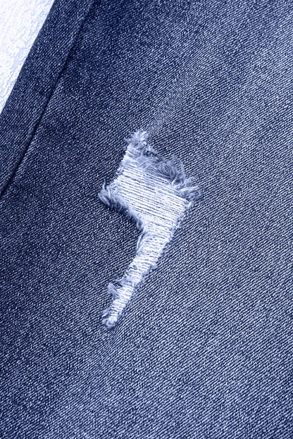 Real Teal Folded Cuffs Distressed Straight High Waist Jeans - Goddess Vibes