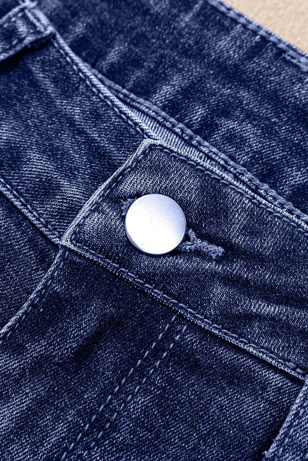 Real Teal Folded Cuffs Distressed Straight High Waist Jeans - Goddess Vibes