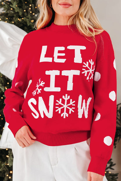 Red Dahlia LET IT SNOW Graphic Christmas Holiday Loose Sweater - Goddess Vibes