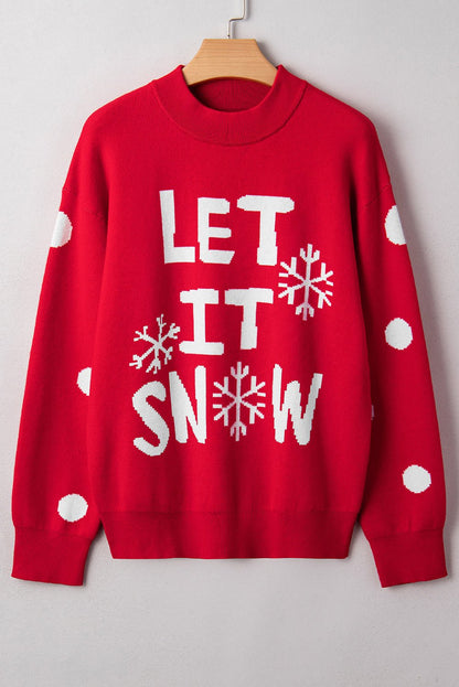 Red Dahlia LET IT SNOW Graphic Christmas Holiday Loose Sweater - Goddess Vibes
