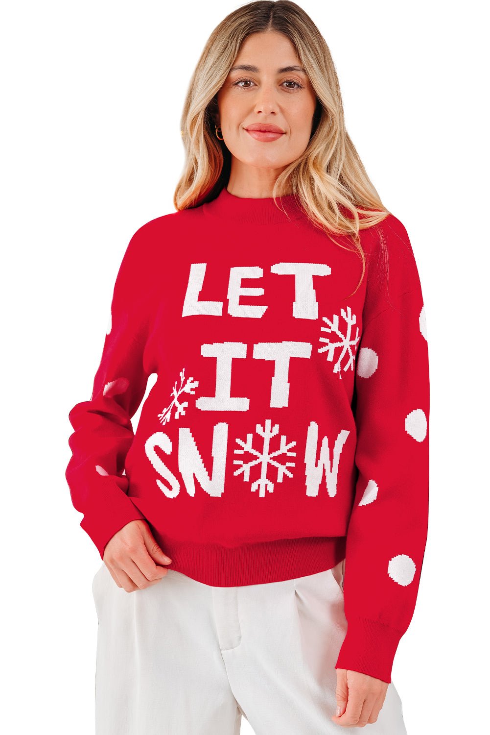 Red Dahlia LET IT SNOW Graphic Christmas Holiday Loose Sweater - Goddess Vibes