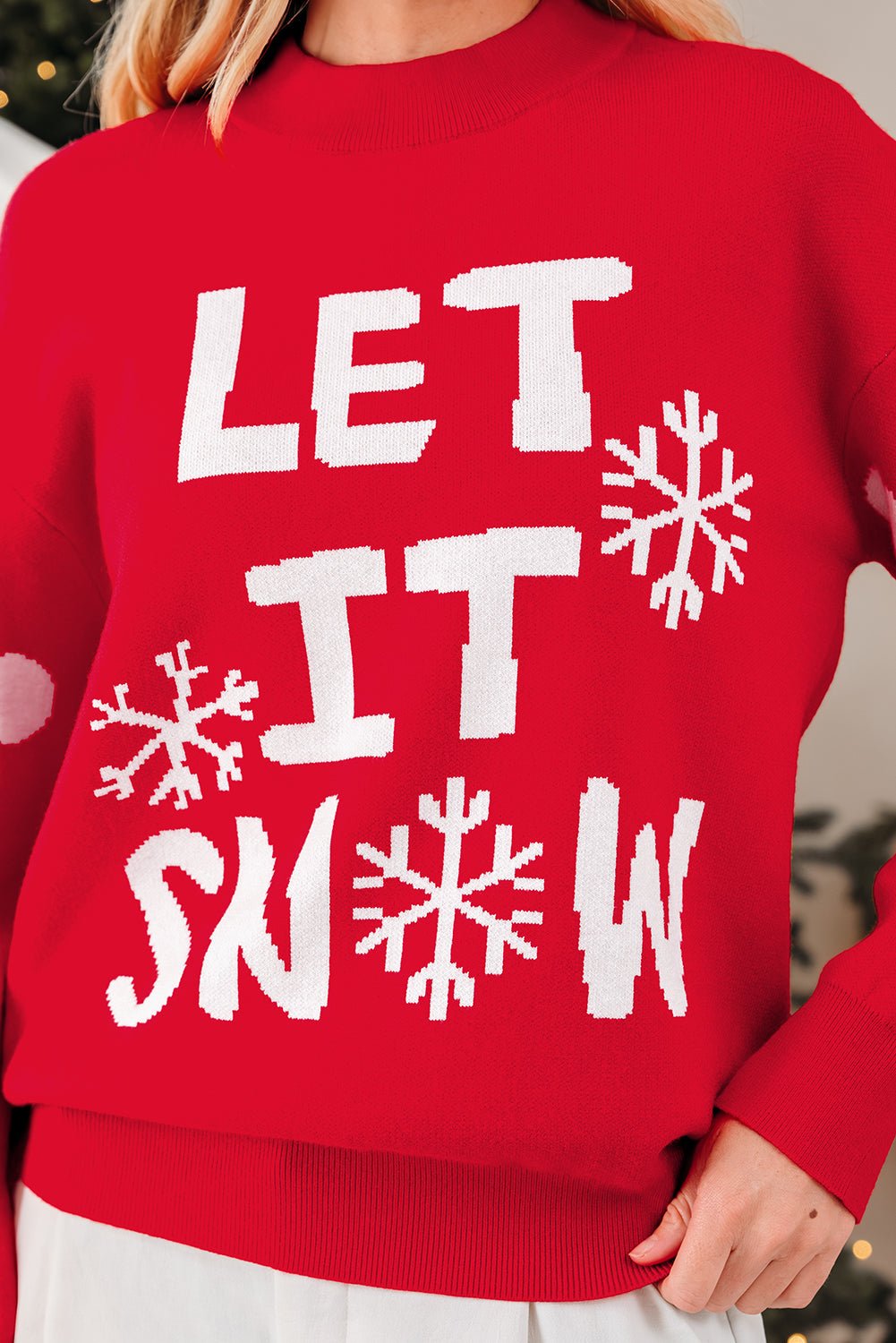 Red Dahlia LET IT SNOW Graphic Christmas Holiday Loose Sweater - Goddess Vibes