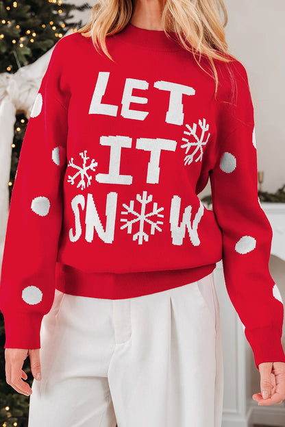 Red Dahlia LET IT SNOW Graphic Christmas Holiday Loose Sweater - Goddess Vibes